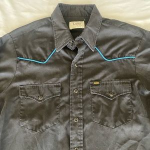 Vintage Lee Authentic Western Shirt Extra Long Tails Black Pearl Snap Size Large